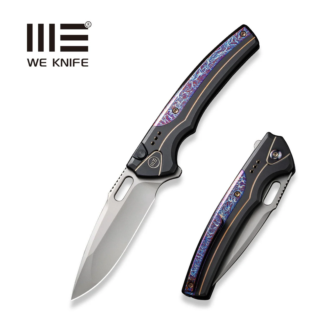 WEKNIFE Exciton Flipper & Thumb Hole & Button Lock Knife Titanium Handle (3.68" CPM 20CV Blade) WE22038A-6