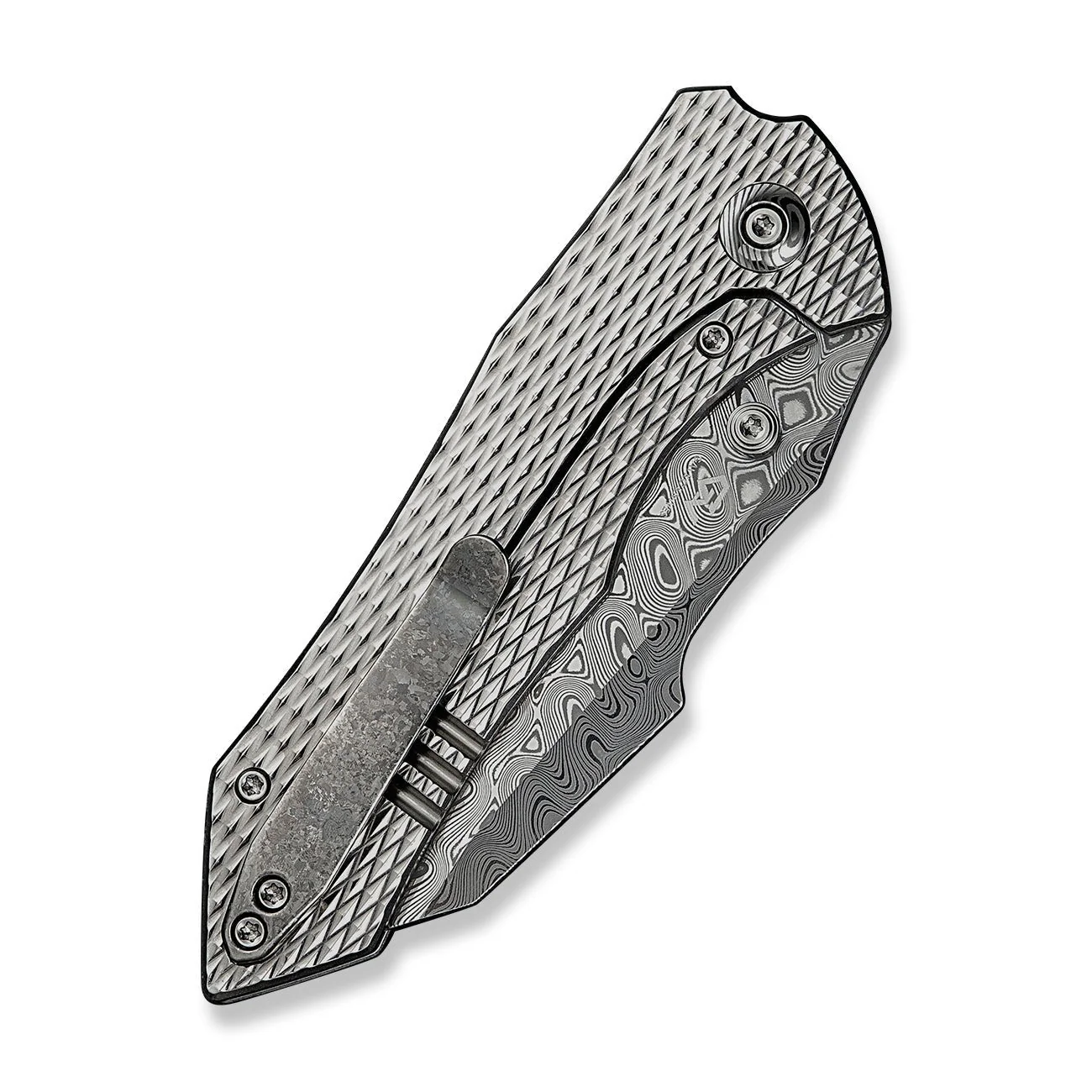 WEKNIFE High-Fin XL Thumb Stud Knife Titanium Handle (3.48" Damasteel Blade) WE24010-DS1 - Image 7