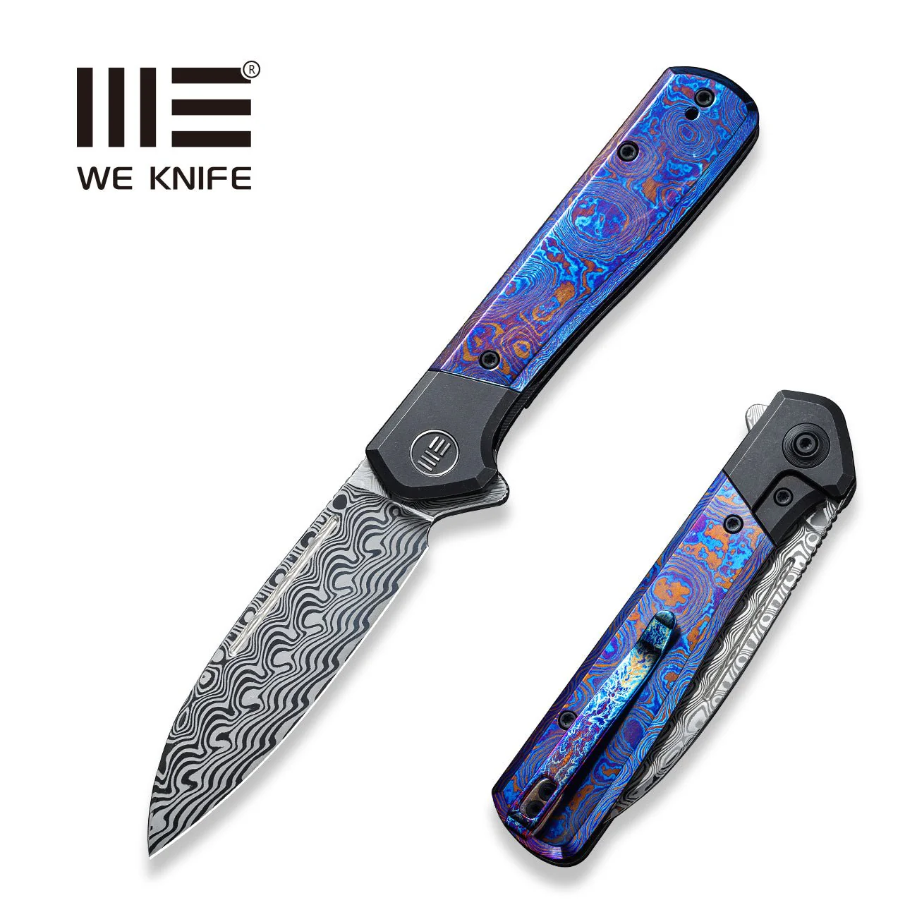 WEKNIFE Soothsayer Flipper Knife Titanium & Timascus Handle (3.48" Damasteel Blade) WE20050-DS1