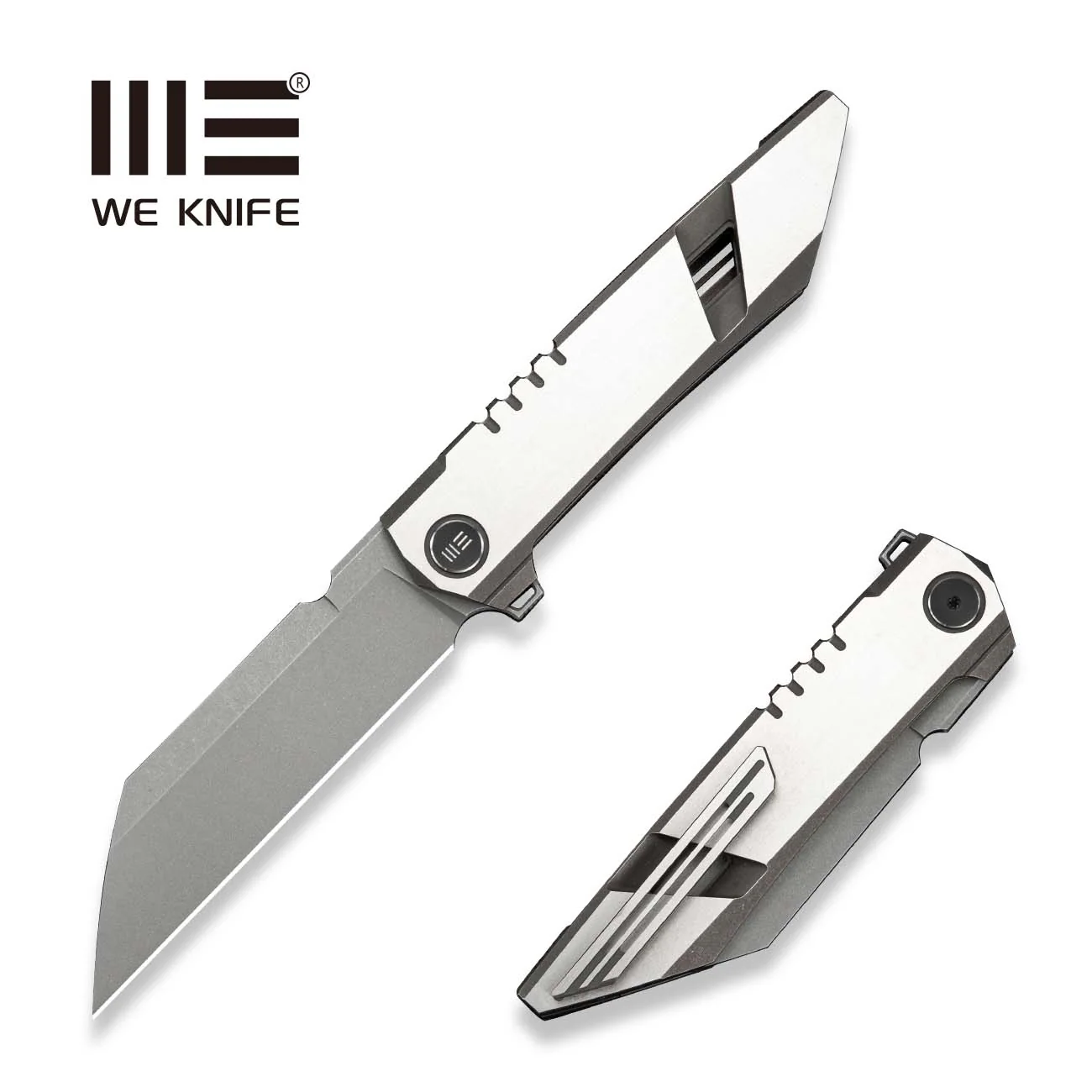 WEKNIFE Anglex Flipper Knife Bronze & Satin Titanium Handle (3.89" Gray Stonewashed Bohler M390 Blade, Satin Flat) WE25070 Sample1
