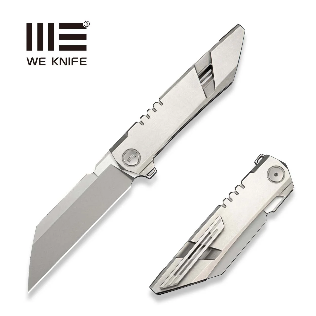 WEKNIFE Anglex Flipper Knife Gray Titanium Handle (3.89" Stonewashed Bohler M390 Blade, Satin Flat) WE25070 Sample2