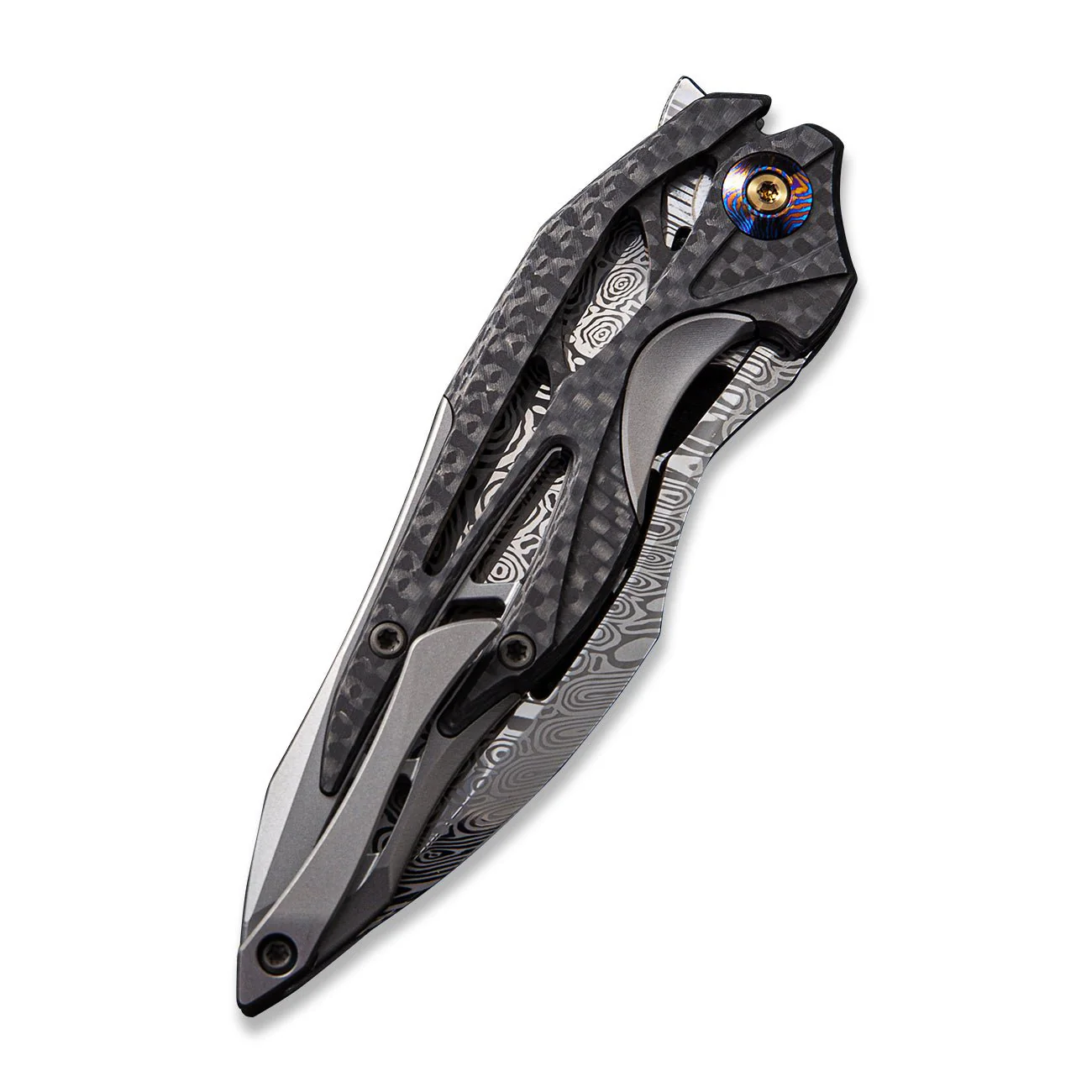 WEKNIFE Arrakis Flipper Knife Titanium & Carbon Fiber Handle (3.45" Damasteel Blade) 906CF-DS1 - Image 6