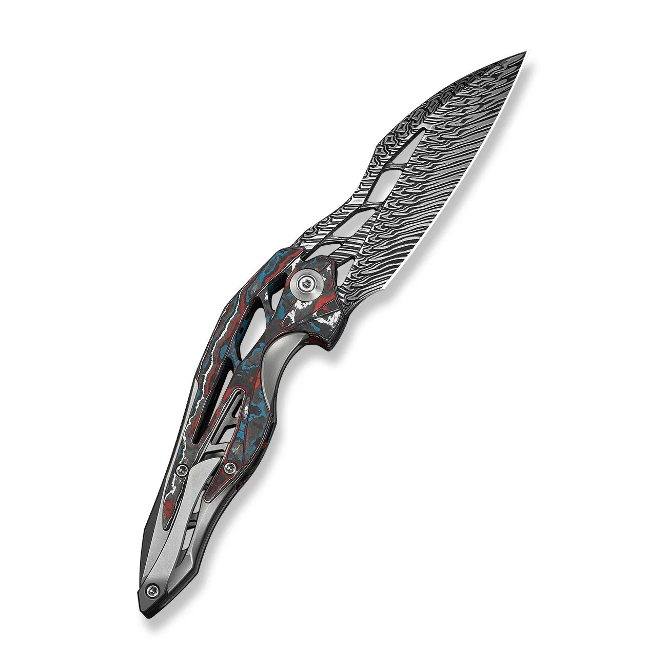 WEKNIFE Arrakis Flipper Knife Gray Titanium Handle With Black , Red, Blue, White Nebula FatCarbon Fiber Inlay (3.47" Fafnir Damasteel Blade) 906CF-DS2 - Image 2