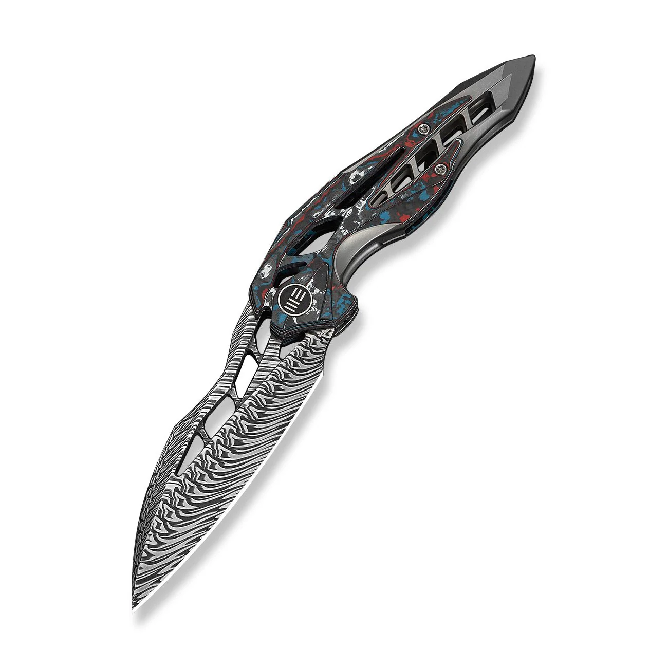 WEKNIFE Arrakis Flipper Knife Gray Titanium Handle With Black , Red, Blue, White Nebula FatCarbon Fiber Inlay (3.47" Fafnir Damasteel Blade) 906CF-DS2 - Image 3