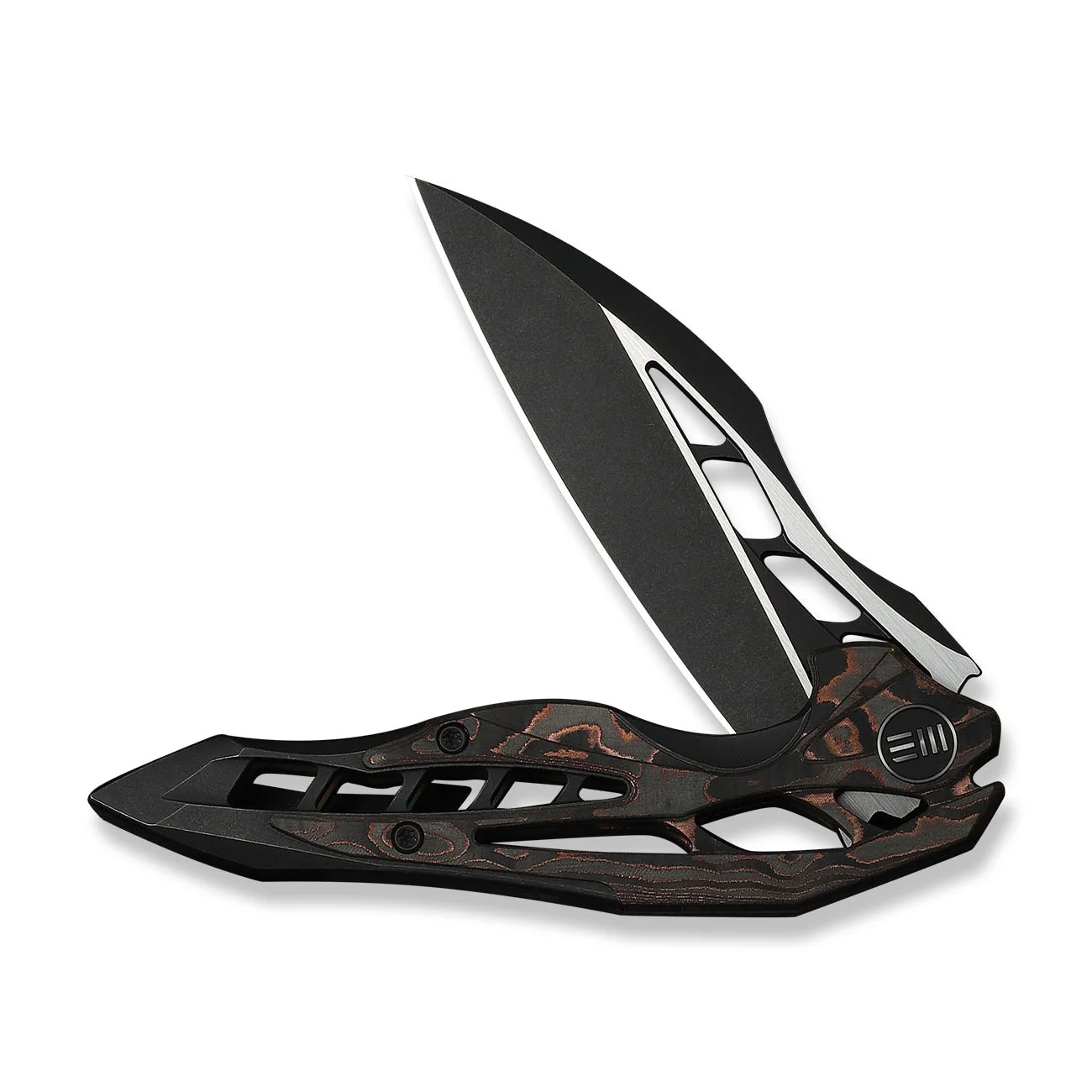 WEKNIFE Arrakis Flipper Knife Black Integral Titanium Handle With Copper Foil Carbon Fiber Inlay (3.47" Black Stonewashed Vanax Blade, Satin Flat) 906CF-E - Image 5