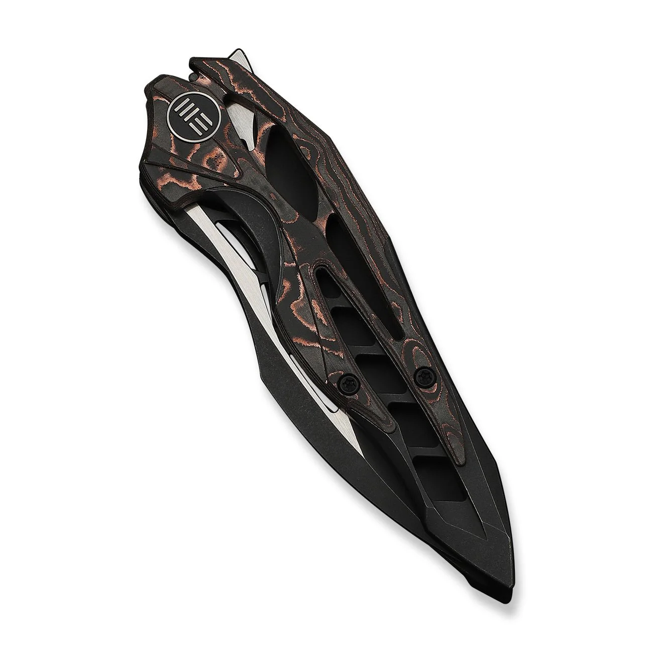 WEKNIFE Arrakis Flipper Knife Black Integral Titanium Handle With Copper Foil Carbon Fiber Inlay (3.47" Black Stonewashed Vanax Blade, Satin Flat) 906CF-E - Image 6