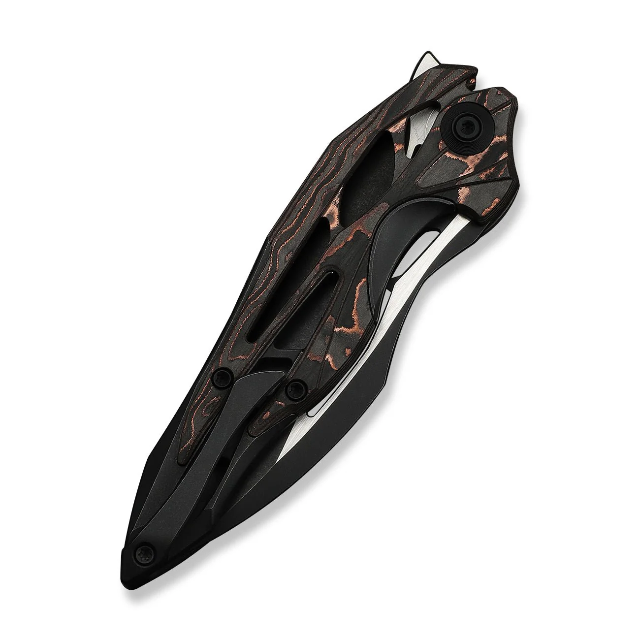 WEKNIFE Arrakis Flipper Knife Black Integral Titanium Handle With Copper Foil Carbon Fiber Inlay (3.47" Black Stonewashed Vanax Blade, Satin Flat) 906CF-E - Image 7