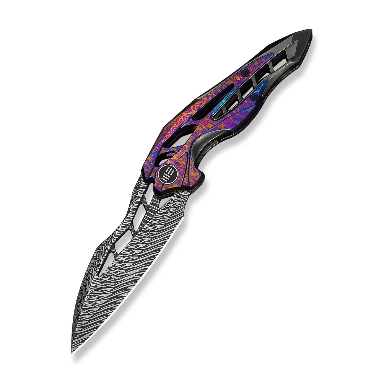 WEKNIFE Arrakis Flipper Knife Polished Gray Titanium Handle With Flamed Timascus Inlay (3.47" Fafnir Damasteel Blade) 906DS-2 - Image 3