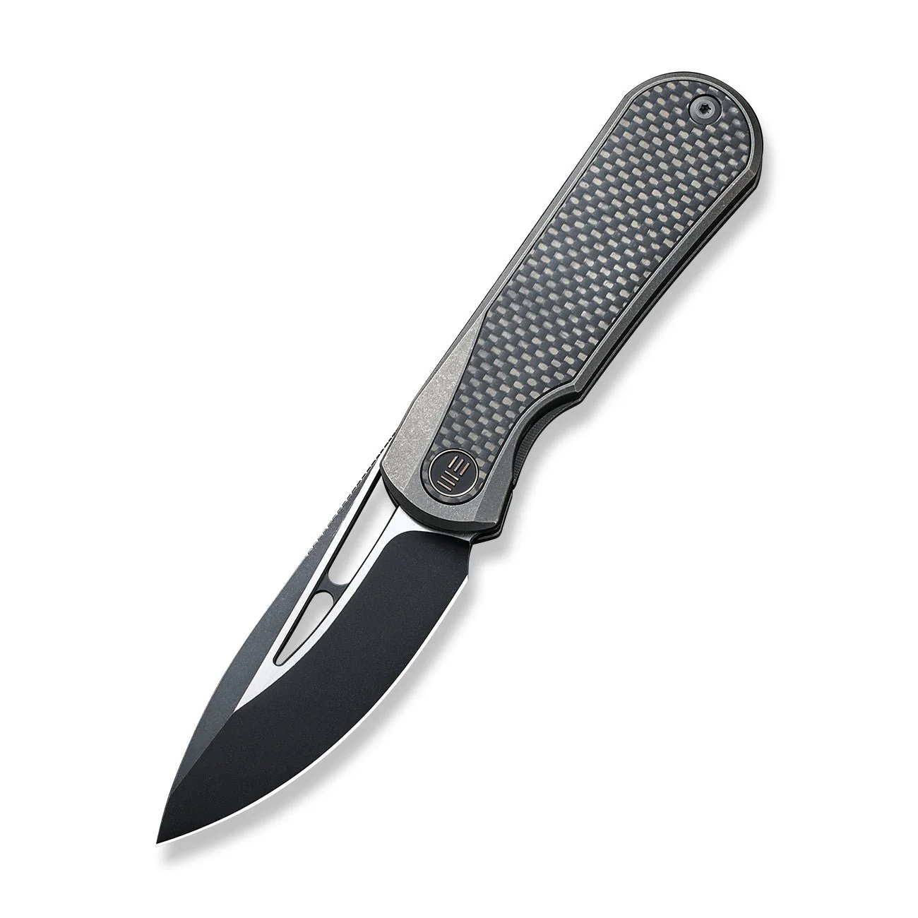 WEKNIFE Baloo Mystery Box Front Flipper & Thumb Hole Knife Gray Titanium Handle With Twill Carbon Fiber Inlay (3.31" Black Stonewashed CPM 20CV Blade, Satin Flat) WE21033-2 MB, With One Free Mystery WE Or CIVIVI Model - Image 3