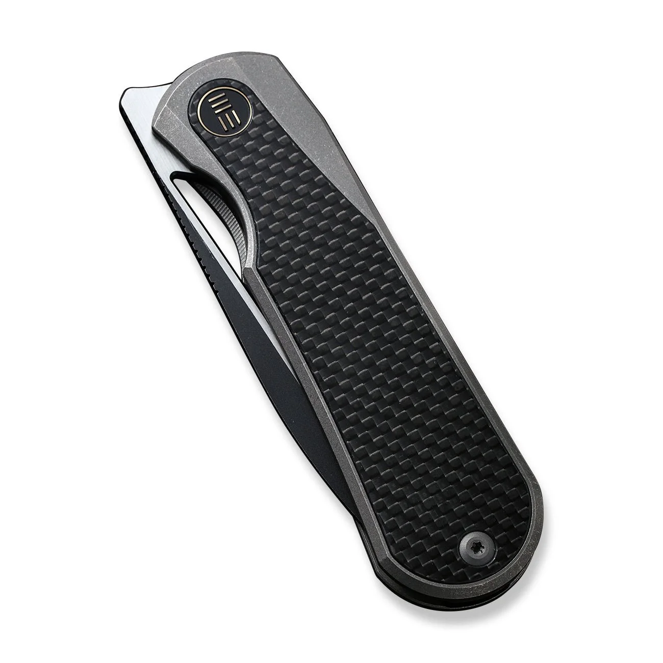 WEKNIFE Baloo Mystery Box Front Flipper & Thumb Hole Knife Gray Titanium Handle With Twill Carbon Fiber Inlay (3.31" Black Stonewashed CPM 20CV Blade, Satin Flat) WE21033-2 MB, With One Free Mystery WE Or CIVIVI Model - Image 6