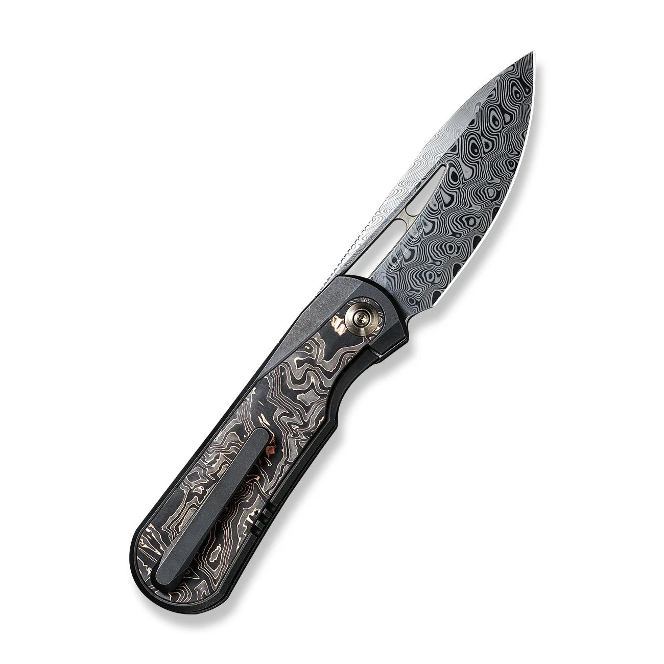 WEKNIFE Baloo Front Flipper & Thumb Hole Knife Titanium & Carbon Fiber Handle (3.31" Damasteel) WE21033-DS1 - Image 2