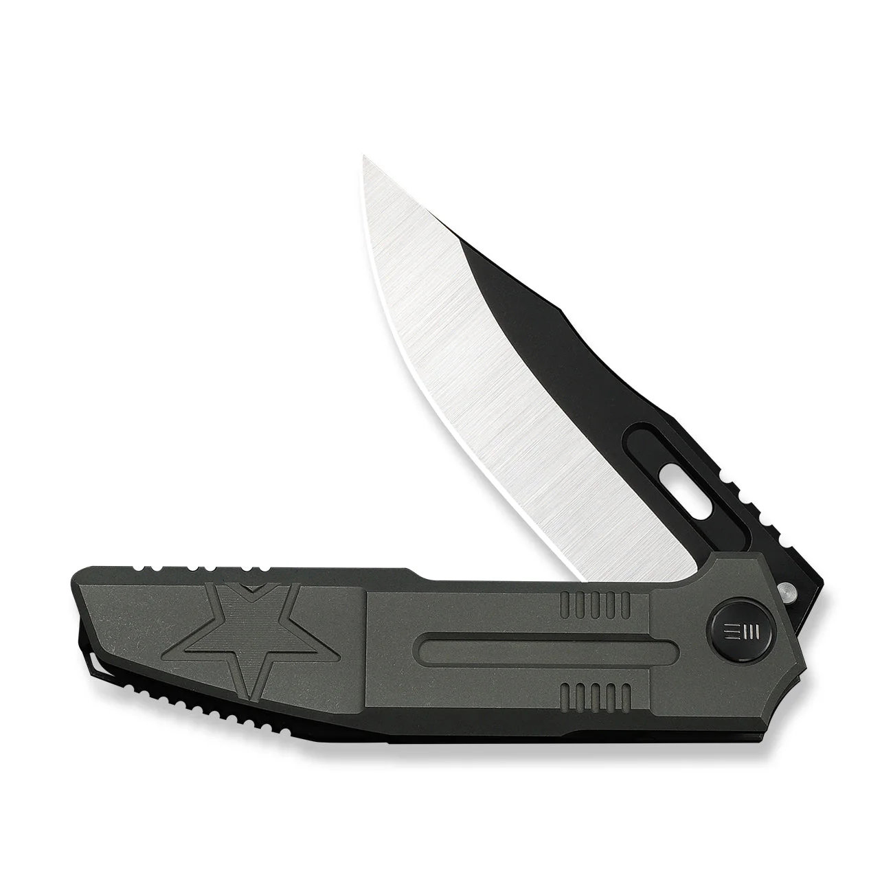 WEKNIFE Barracks Flipper Knife Dark Olive Titanium Handle (3.85" Hand Polished Satin Bohler M390 Blade, Black Stonewashed Flat) WE25078-1 - Image 5