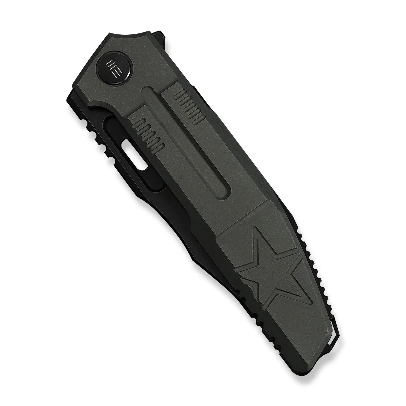 WEKNIFE Barracks Flipper Knife Dark Olive Titanium Handle (3.85" Hand Polished Satin Bohler M390 Blade, Black Stonewashed Flat) WE25078-1 - Image 6