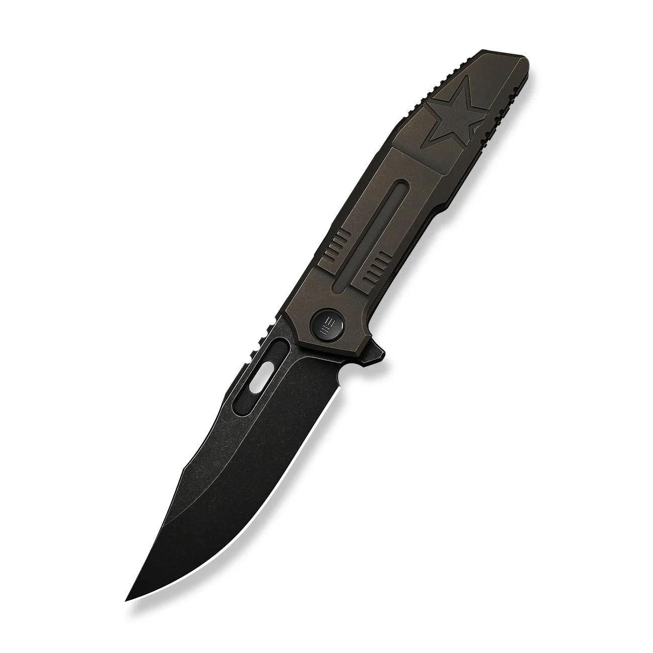 WEKNIFE Barracks Flipper Knife Bronze Titanium Handle (3.85" Black Stonewashed Bohler M390 Blade) WE25078-2 - Image 3