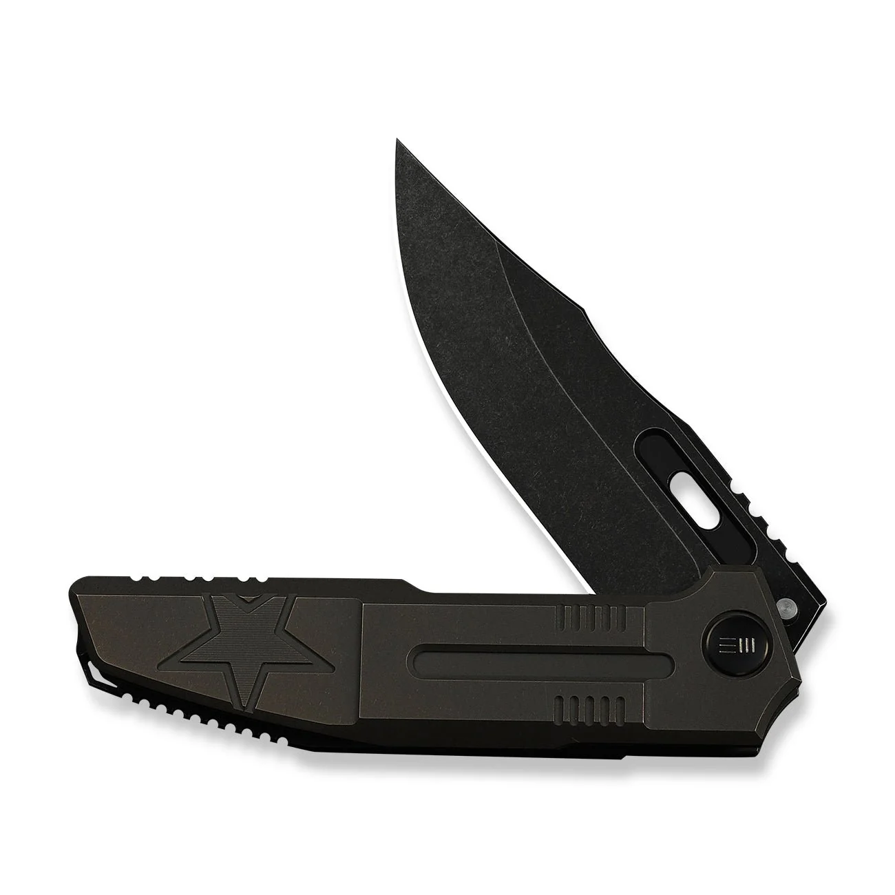 WEKNIFE Barracks Flipper Knife Bronze Titanium Handle (3.85" Black Stonewashed Bohler M390 Blade) WE25078-2 - Image 5