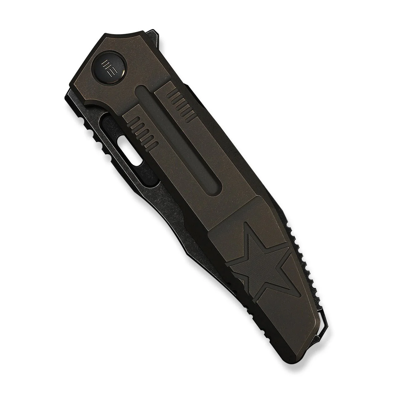 WEKNIFE Barracks Flipper Knife Bronze Titanium Handle (3.85" Black Stonewashed Bohler M390 Blade) WE25078-2 - Image 6