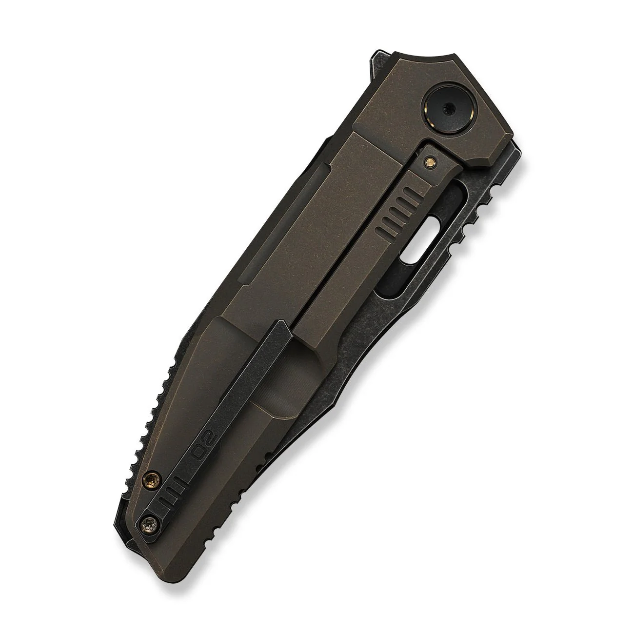 WEKNIFE Barracks Flipper Knife Bronze Titanium Handle (3.85" Black Stonewashed Bohler M390 Blade) WE25078-2 - Image 7