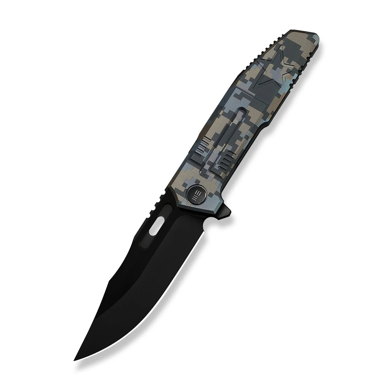 WEKNIFE Barracks Flipper Knife Pixel Pattern Titanium Handle (3.85" Black Stonewashed Bevels, Black Brushed Flats Bohler M390 Blade) WE25078-3 - Image 3