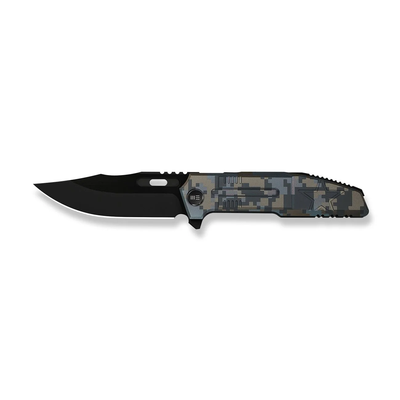 WEKNIFE Barracks Flipper Knife Pixel Pattern Titanium Handle (3.85" Black Stonewashed Bevels, Black Brushed Flats Bohler M390 Blade) WE25078-3 - Image 4