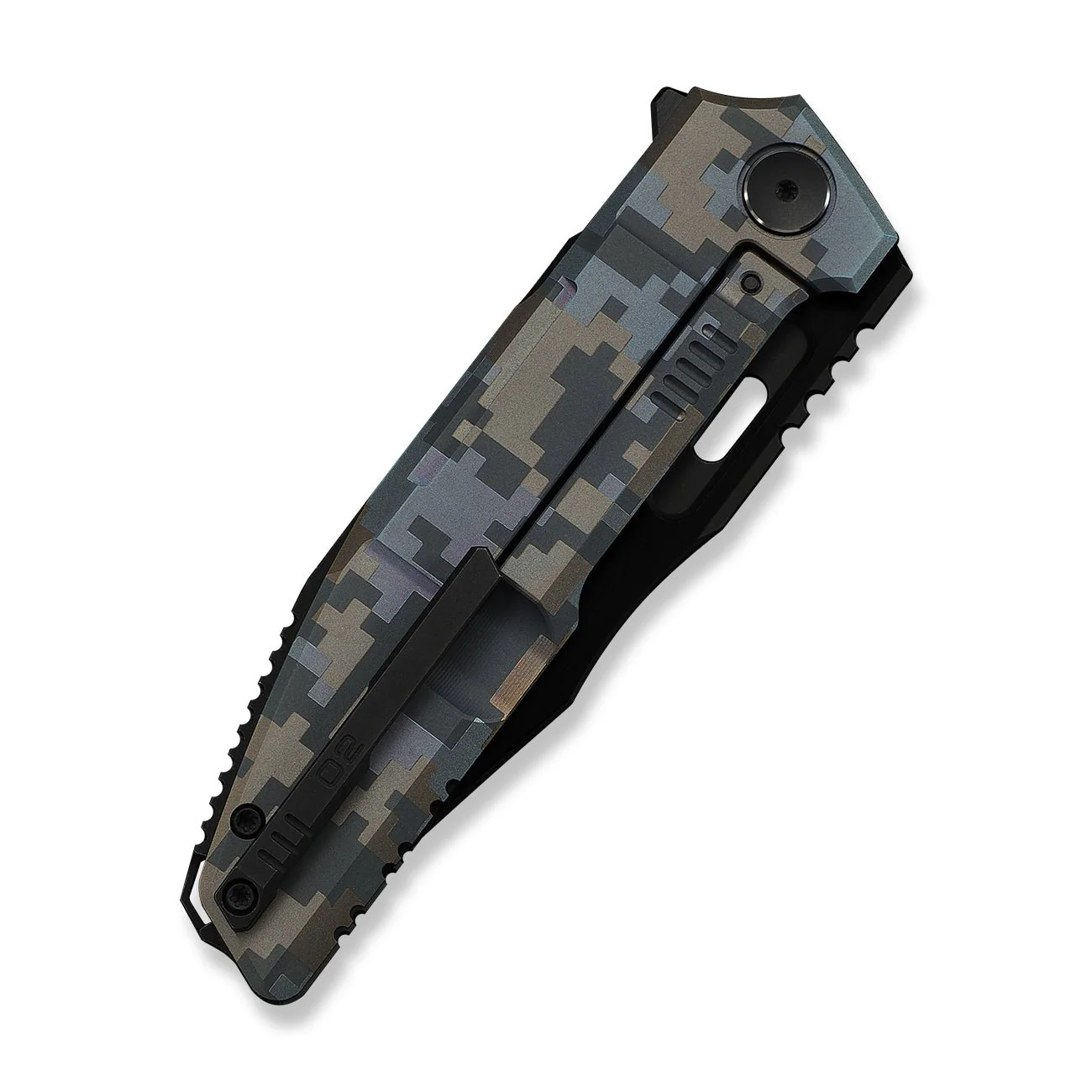 WEKNIFE Barracks Flipper Knife Pixel Pattern Titanium Handle (3.85" Black Stonewashed Bevels, Black Brushed Flats Bohler M390 Blade) WE25078-3 - Image 7