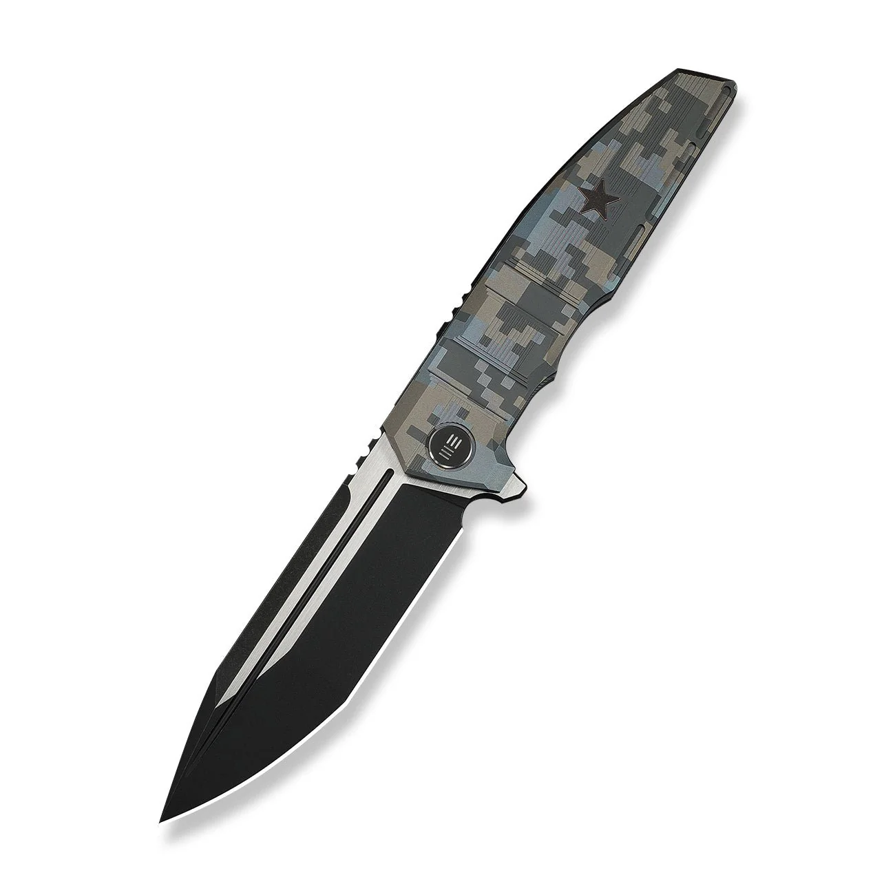 WEKNIFE Breach Flipper Knife Pixel Pattern Titanium Handle (3.85" Black Stonewashed Bohler M390 Blade, Satin Flat) WE25077-3 - Image 3