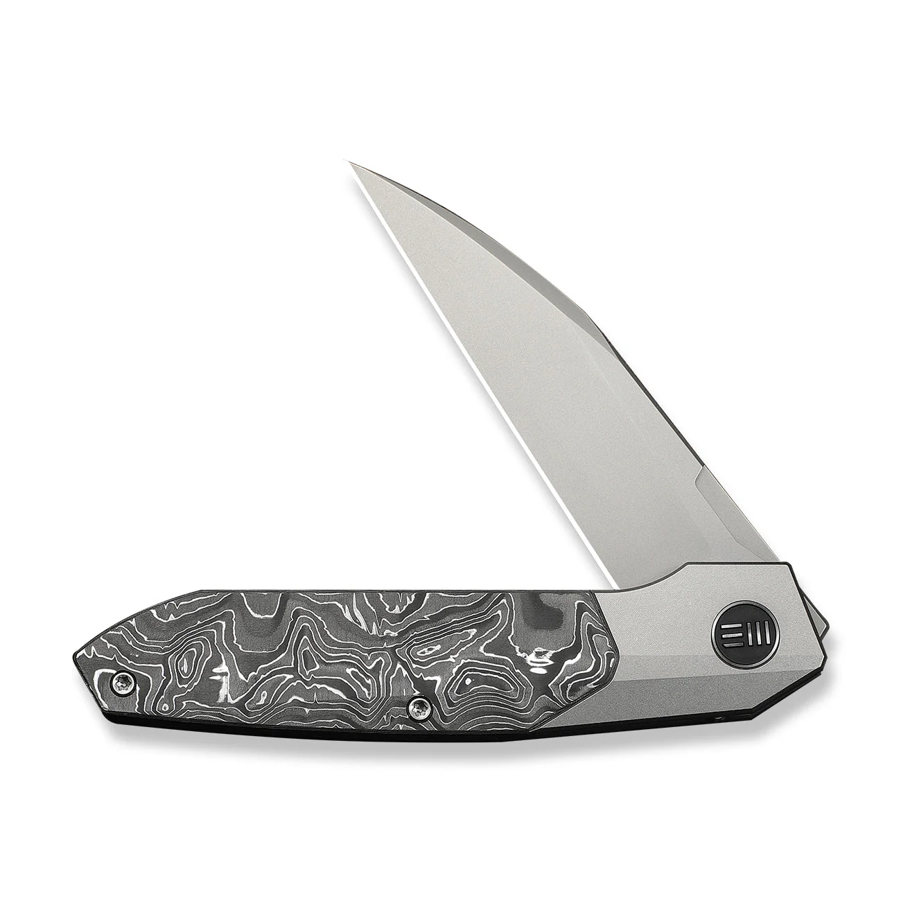 WEKNIFE Brr15 Flipper Knife Gray Titanium Handle With Aluminum Foil Carbon Fiber Inlay (3.25" Stonewashed Bohler M390 Blade) WE24007-2 - Image 5