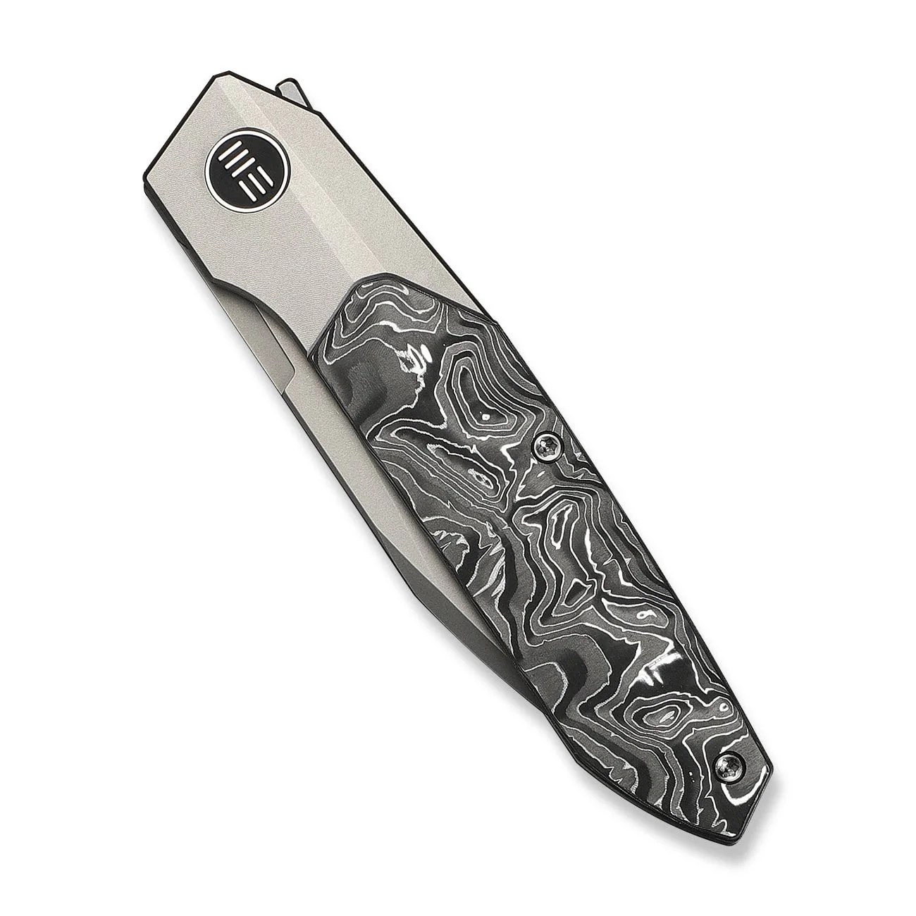 WEKNIFE Brr15 Flipper Knife Gray Titanium Handle With Aluminum Foil Carbon Fiber Inlay (3.25" Stonewashed Bohler M390 Blade) WE24007-2 - Image 6
