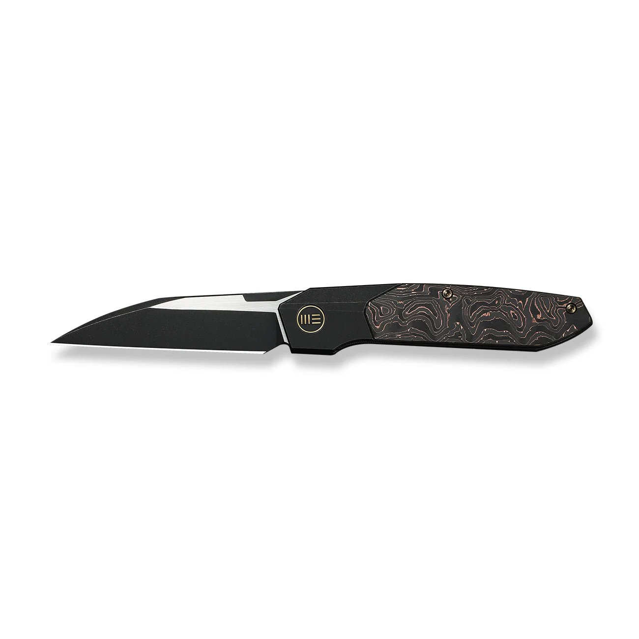 WEKNIFE Brr15 Flipper Knife Black Titanium Handle With Copper Foil Carbon Fiber Inlay (3.25" Black Stonewashed Bohler M390 Blade, Satin Flat) WE24007-1 - Image 4