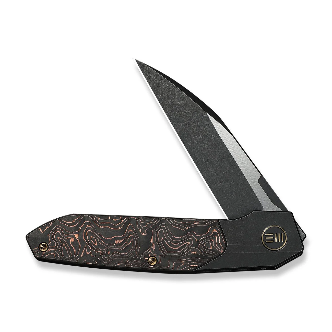 WEKNIFE Brr15 Flipper Knife Black Titanium Handle With Copper Foil Carbon Fiber Inlay (3.25" Black Stonewashed Bohler M390 Blade, Satin Flat) WE24007-1 - Image 5
