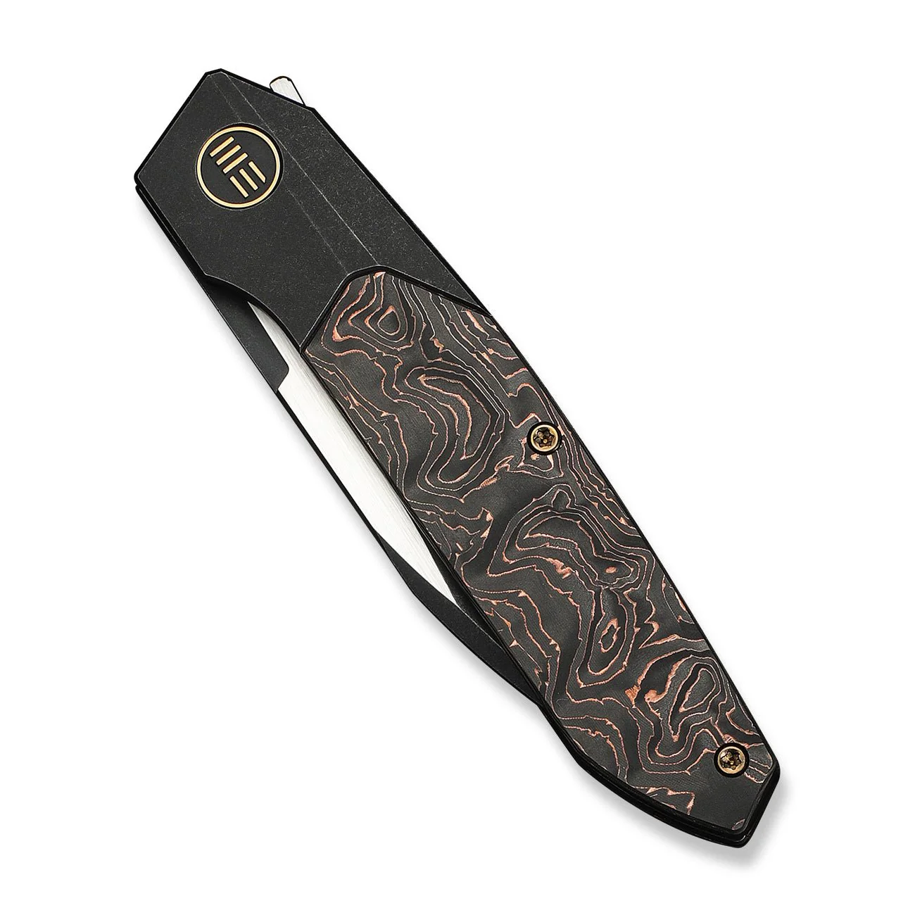 WEKNIFE Brr15 Flipper Knife Black Titanium Handle With Copper Foil Carbon Fiber Inlay (3.25" Black Stonewashed Bohler M390 Blade, Satin Flat) WE24007-1 - Image 6
