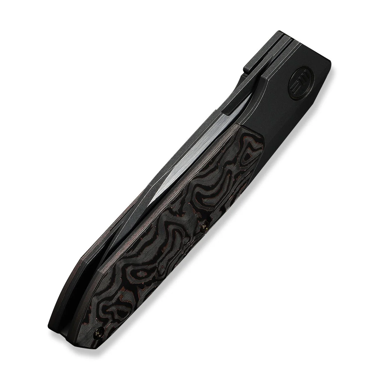 WEKNIFE Brr15 Flipper Knife Black Titanium Handle With Copper Foil Carbon Fiber Inlay (3.25" Black Stonewashed Bohler M390 Blade, Satin Flat) WE24007-1 - Image 8