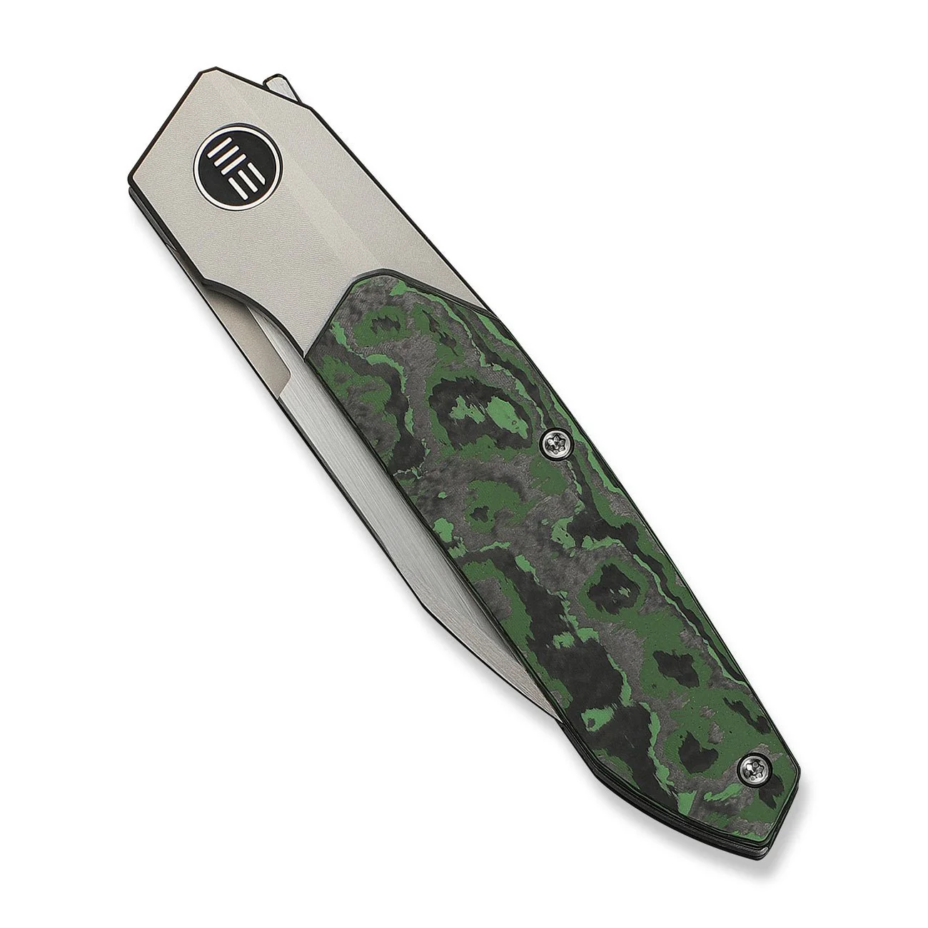 WEKNIFE Brr15 Flipper Knife Gray Titanium Handle With Jungle Wear FatCarbon Fiber Inlay (3.25" Hand Rubbed Satin Bohler M390 Blade) WE24007-4 - Image 6