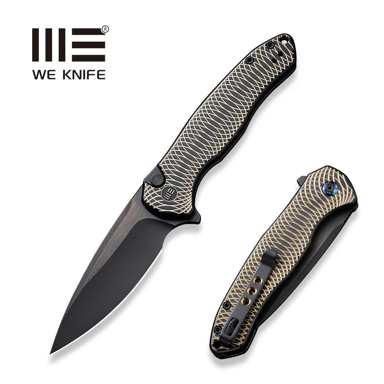 WEKNIFE Button Lock Kitefin Flipper Knife Titanium Handle (3.22" CPM 20CV Blade) WE19002M-1