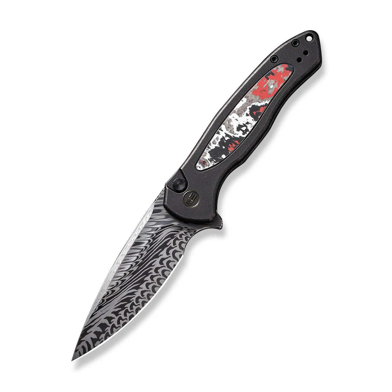 WEKNIFE Button Lock Kitefin Flipper Knife Titanium & FatCarbon Fiber Handle (3.22" Damasteel Blade) WE19002N-DS1 - Image 3