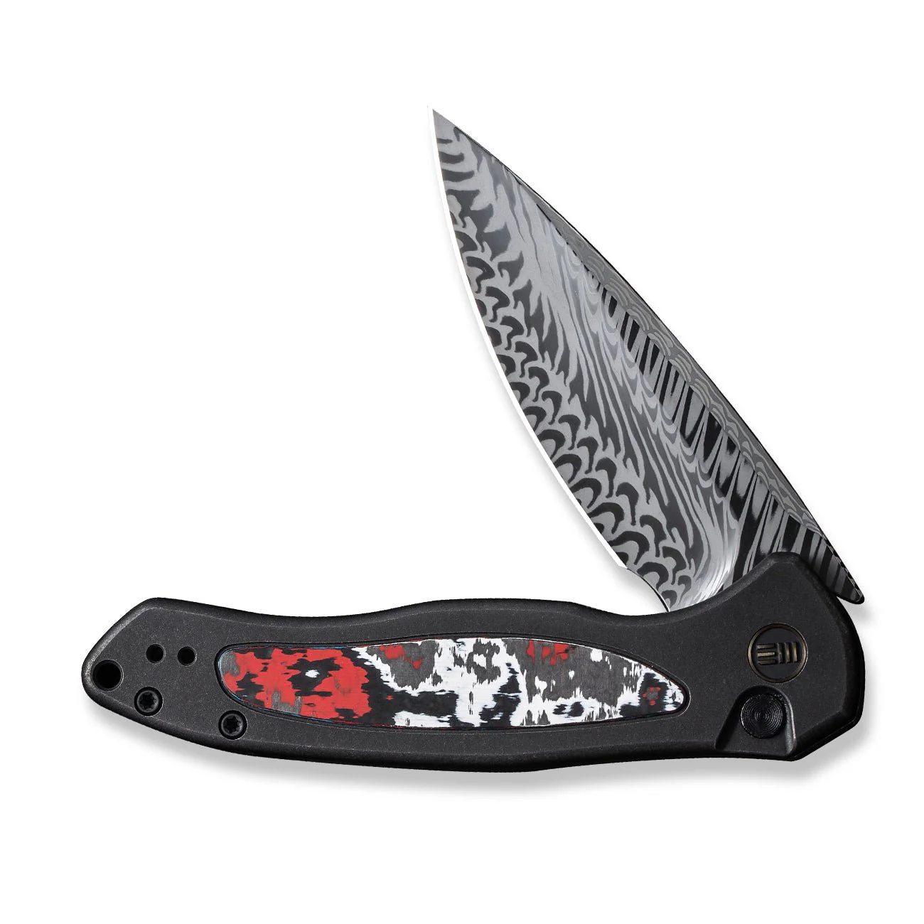 WEKNIFE Button Lock Kitefin Flipper Knife Titanium & FatCarbon Fiber Handle (3.22" Damasteel Blade) WE19002N-DS1 - Image 5