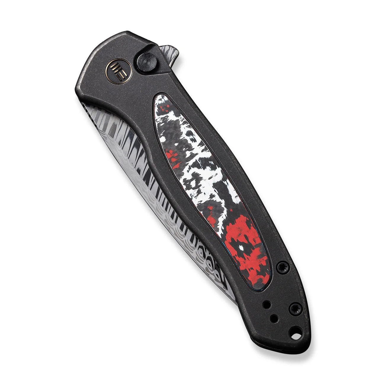 WEKNIFE Button Lock Kitefin Flipper Knife Titanium & FatCarbon Fiber Handle (3.22" Damasteel Blade) WE19002N-DS1 - Image 6