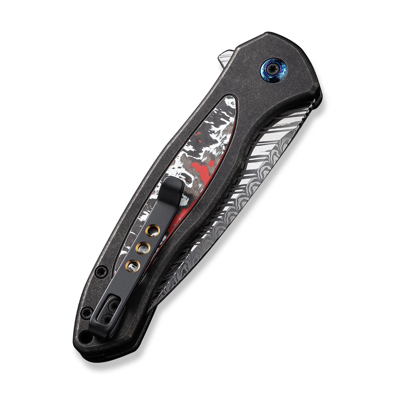WEKNIFE Button Lock Kitefin Flipper Knife Titanium & FatCarbon Fiber Handle (3.22" Damasteel Blade) WE19002N-DS1 - Image 7