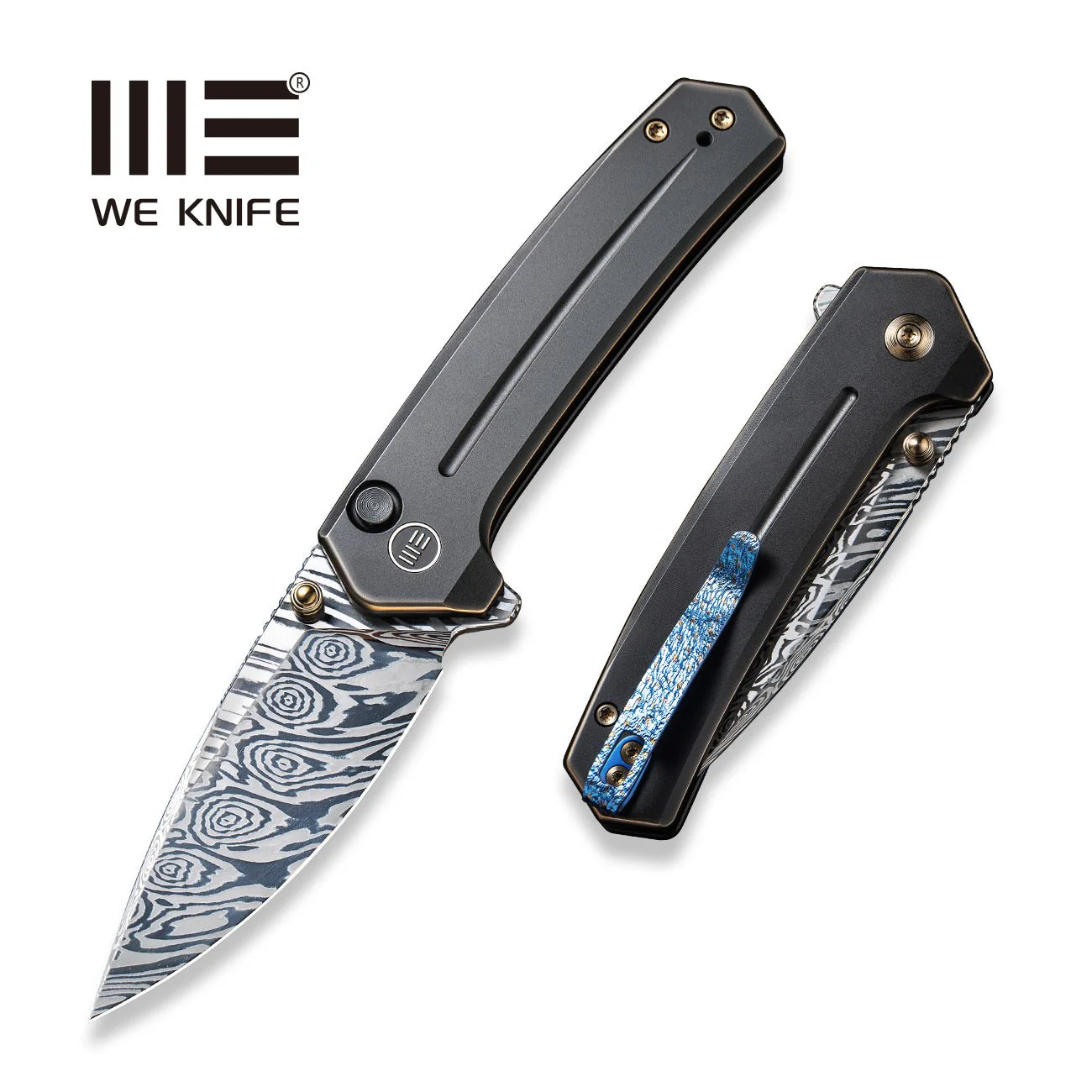 WEKNIFE Culex Flipper & Thumb Stud & Button Lock Knife Titanium Handle (2.97" Damasteel Blade) WE21026B-DS1