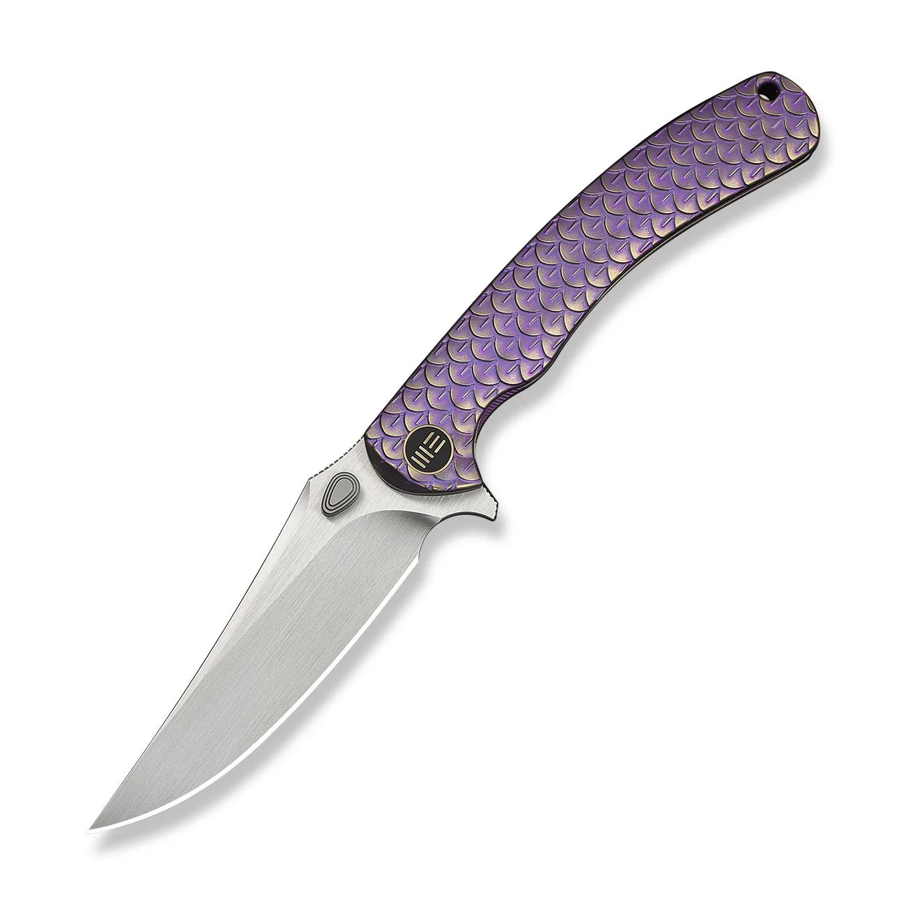 WEKNIFE Dracarys Flipper & Thumb Stud Knife Purple & Golden Titanium Handle (3.58" Hand Rubbed Satin Bohler M390 Blade) WE25061B-2 - Image 3