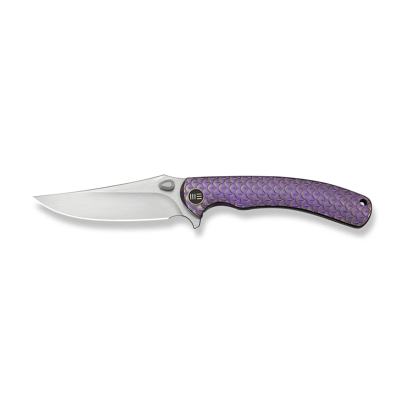 WEKNIFE Dracarys Flipper & Thumb Stud Knife Purple & Golden Titanium Handle (3.58" Hand Rubbed Satin Bohler M390 Blade) WE25061B-2 - Image 4