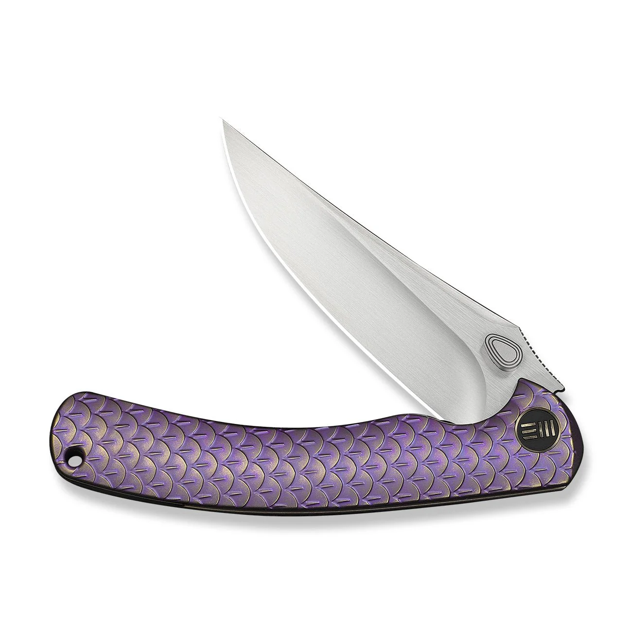 WEKNIFE Dracarys Flipper & Thumb Stud Knife Purple & Golden Titanium Handle (3.58" Hand Rubbed Satin Bohler M390 Blade) WE25061B-2 - Image 5