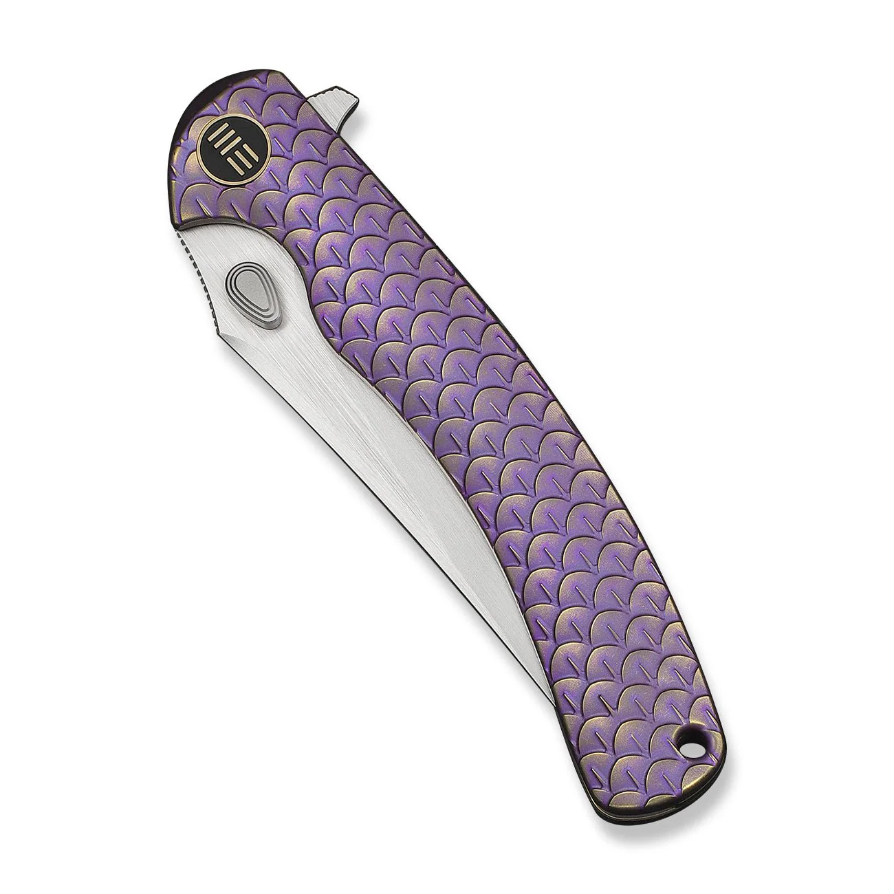 WEKNIFE Dracarys Flipper & Thumb Stud Knife Purple & Golden Titanium Handle (3.58" Hand Rubbed Satin Bohler M390 Blade) WE25061B-2 - Image 6