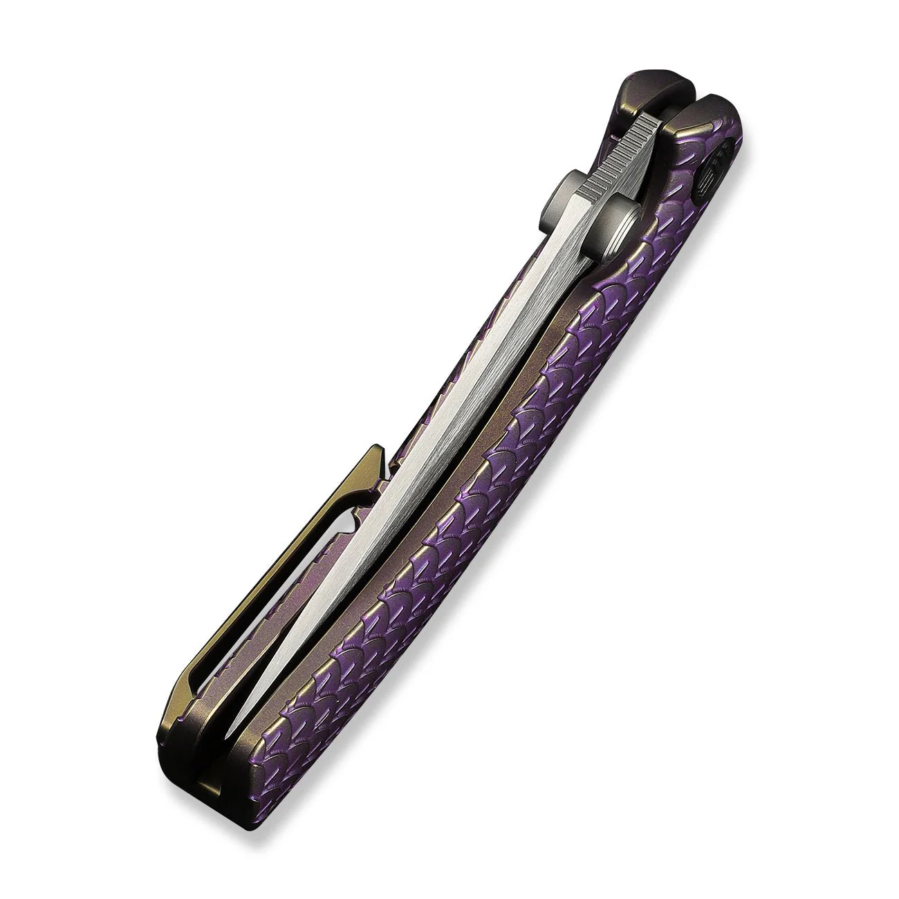 WEKNIFE Dracarys Flipper & Thumb Stud Knife Purple & Golden Titanium Handle (3.58" Hand Rubbed Satin Bohler M390 Blade) WE25061B-2 - Image 8