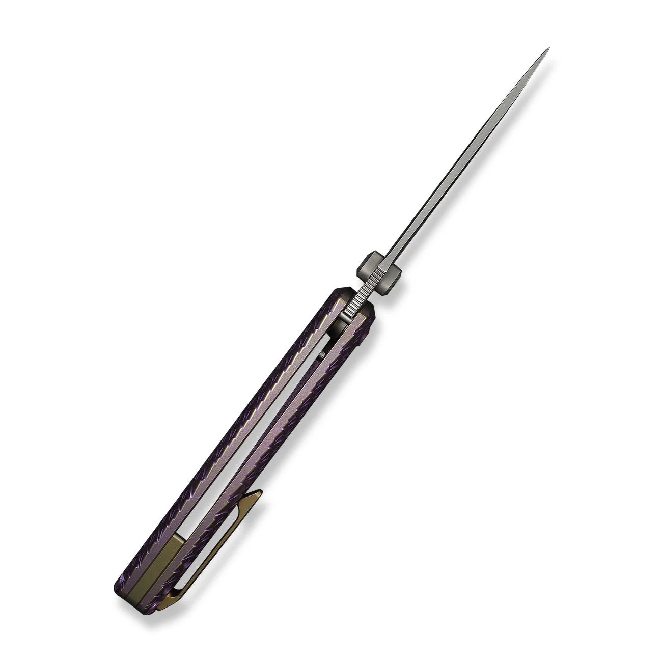 WEKNIFE Dracarys Flipper & Thumb Stud Knife Purple & Golden Titanium Handle (3.58" Hand Rubbed Satin Bohler M390 Blade) WE25061B-2 - Image 9