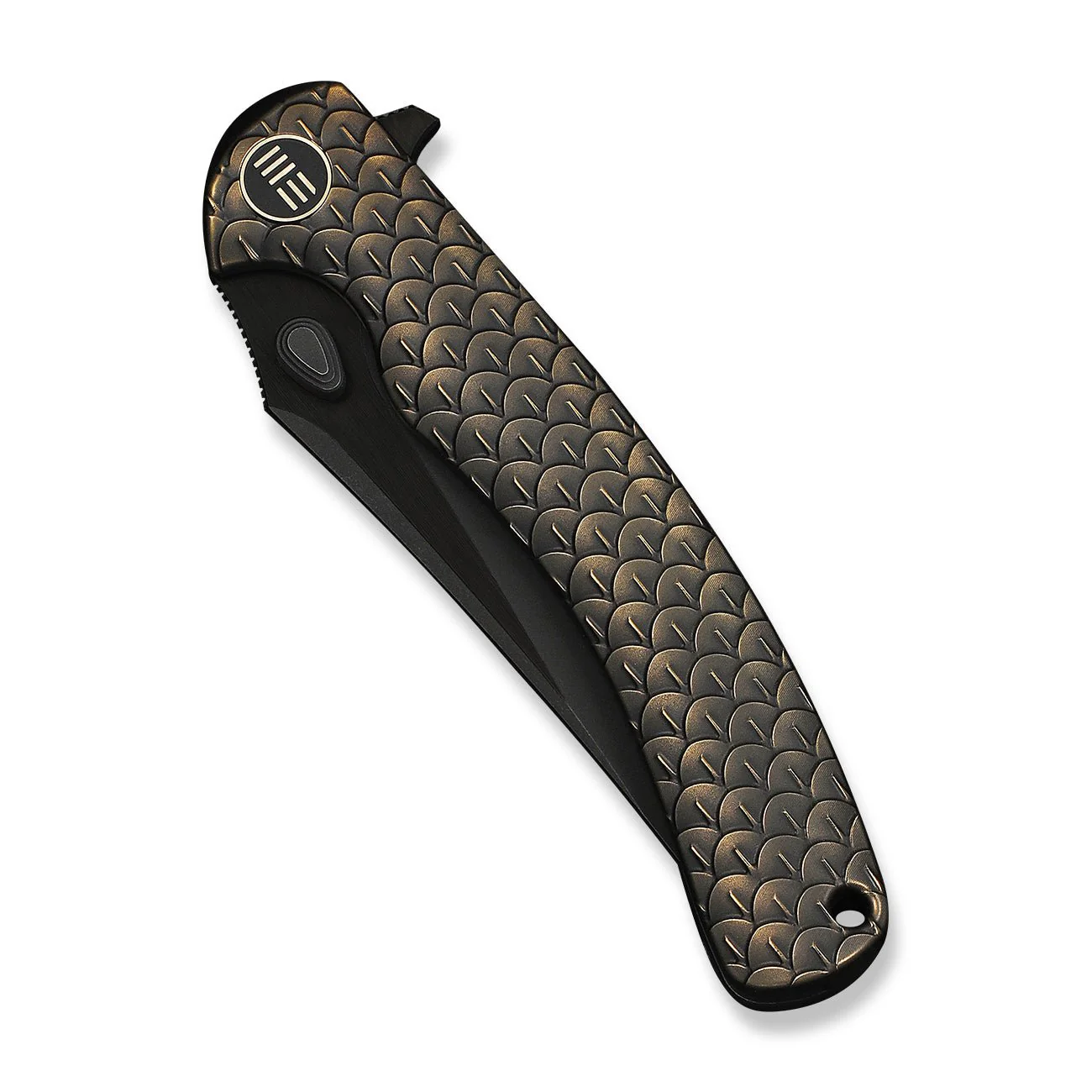 WEKNIFE Dracarys Flipper & Thumb Stud Knife Bronze & Black Titanium Handle (3.58" Black Stonewashed Bevels, Black Brushed Flats Bohler M390 Blade) WE25061B-4 - Image 6