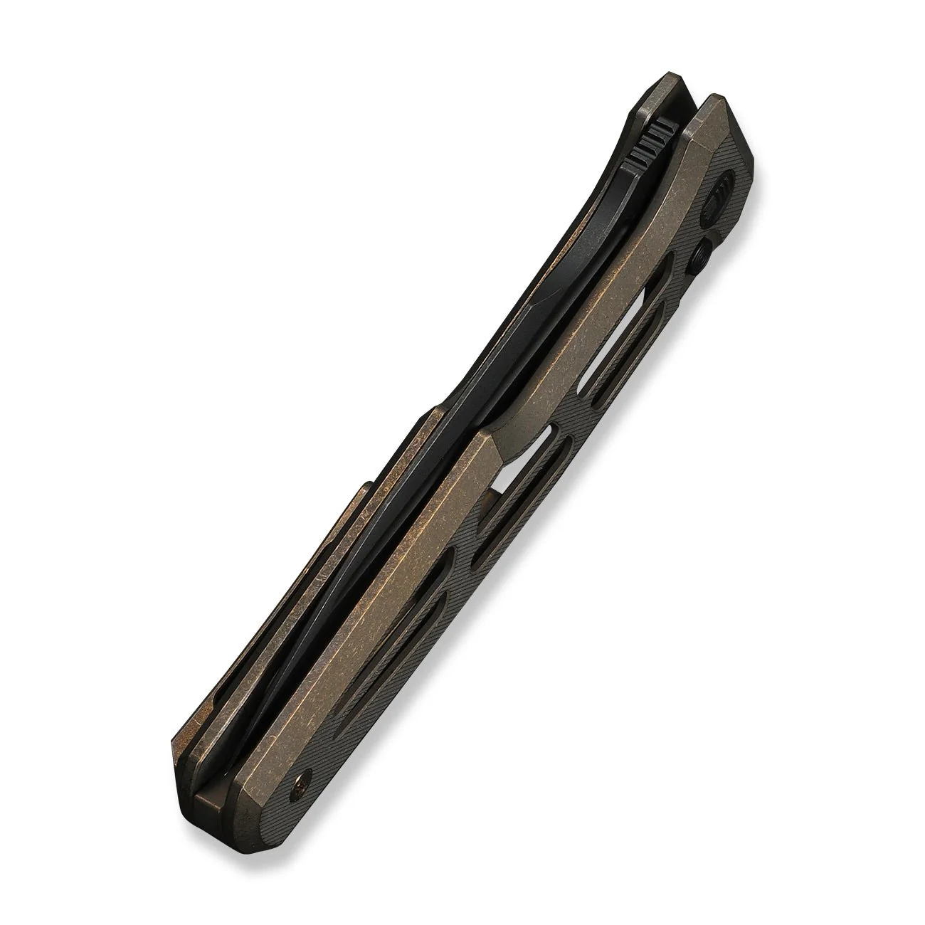 WEKNIFE Dressytak Flipper & Button Lock Knife Skeletonized Bronze Titanium Handle (3.37" Black Stonewashed Bohler M390 Blade) WE25059B-1 - Image 8