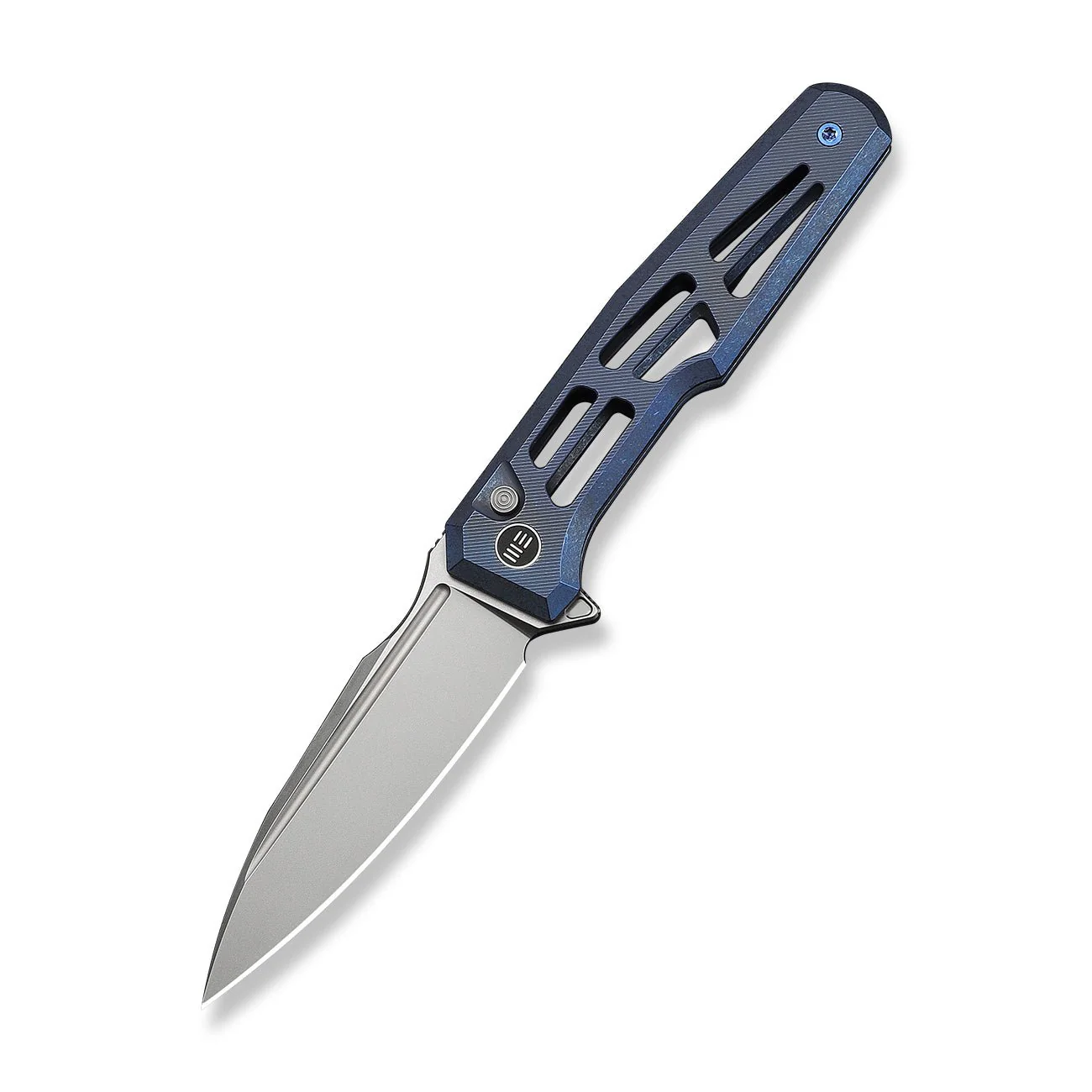 WEKNIFE Dressytak Flipper & Button Lock Knife Skeletonized Blue Titanium Handle (3.37" Stonewashed Bohler M390 Blade) WE25059B-2 - Image 3