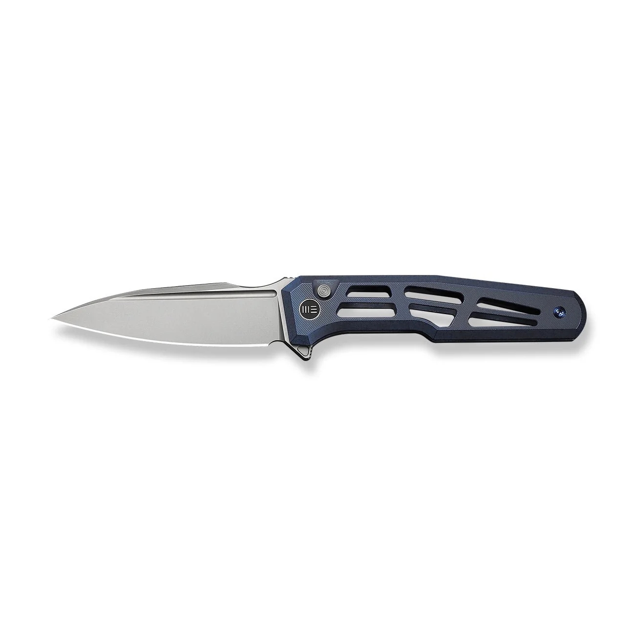 WEKNIFE Dressytak Flipper & Button Lock Knife Skeletonized Blue Titanium Handle (3.37" Stonewashed Bohler M390 Blade) WE25059B-2 - Image 4