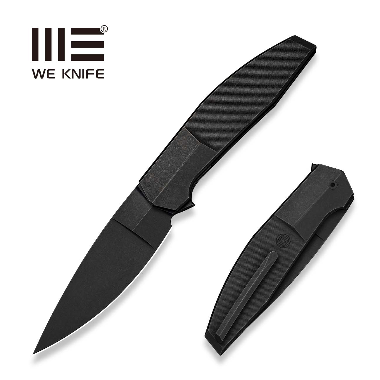 WEKNIFE Elyndor Flipper Knife Black Titanium Handle (3.9" Black Stonewashed Bohler M390 Blade) WE24060 Sample1
