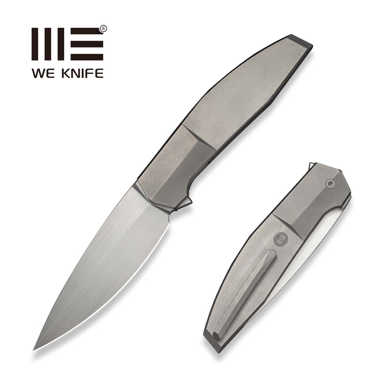 WEKNIFE Elyndor Flipper Knife Gray Titanium Handle (3.9" Hand Rubbed Satin Bohler M390 Blade) WE24060B Sample1